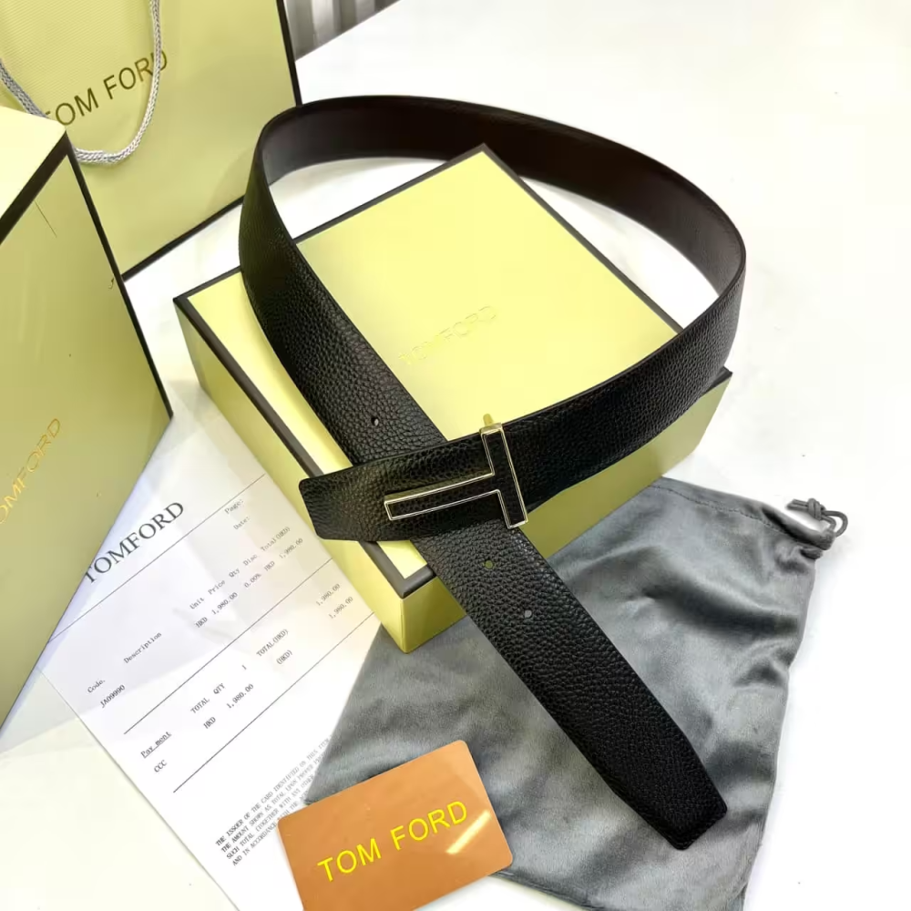 Tom Ford Signature T Reversible Black Leather Belt