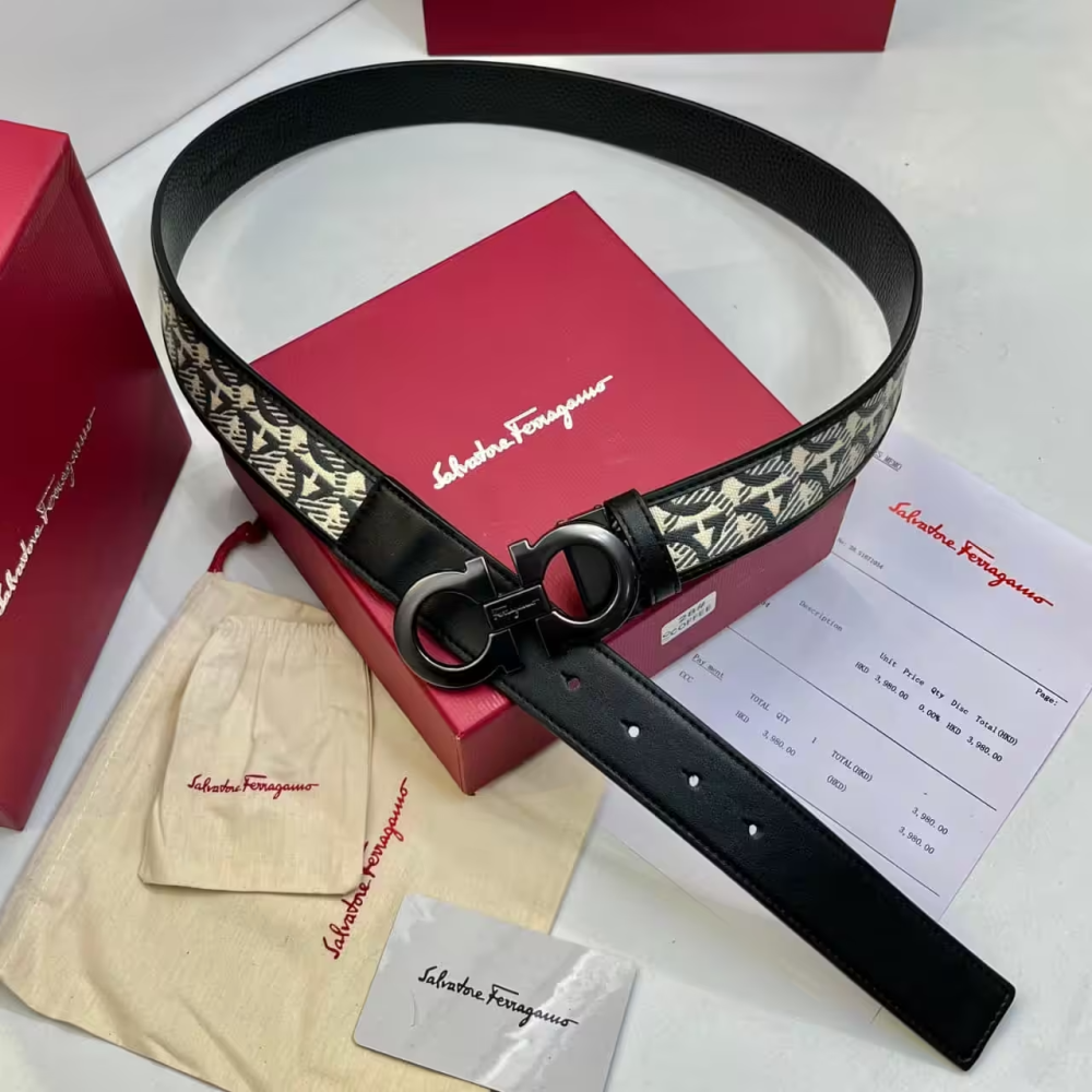 Ferragamo Adjustable Black Gancini Belt