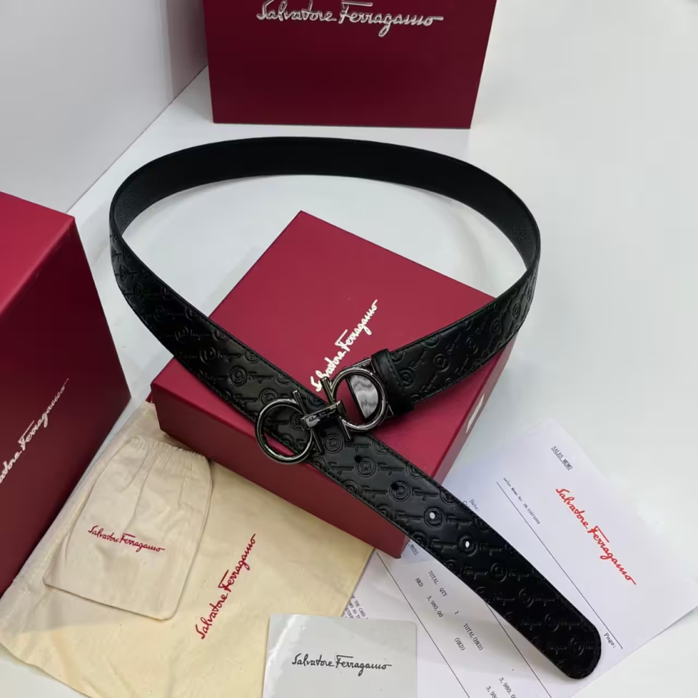 Ferragamo Adjustable Black Gancini Belt