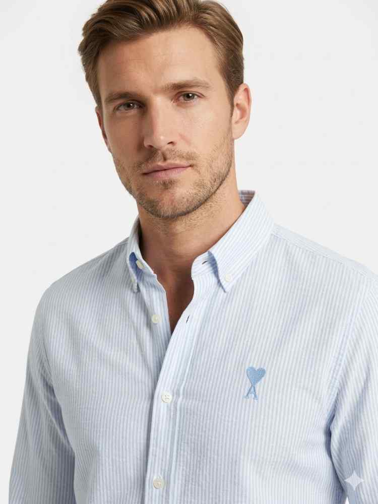 Ami Paris Heart Logo skyblue Striped Shirt