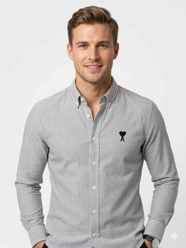 Ami Paris Heart Logo Black Striped Shirt