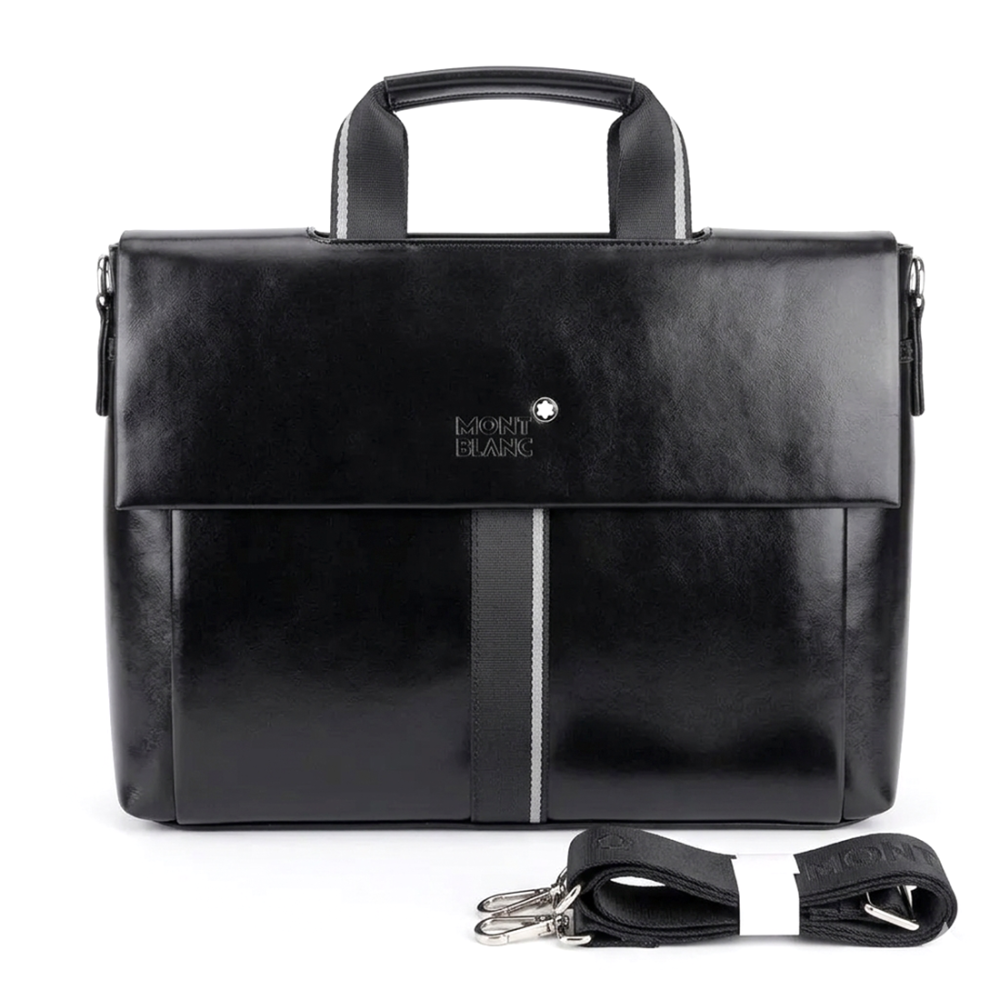Mont Blanc Black Leather Laptop Bag