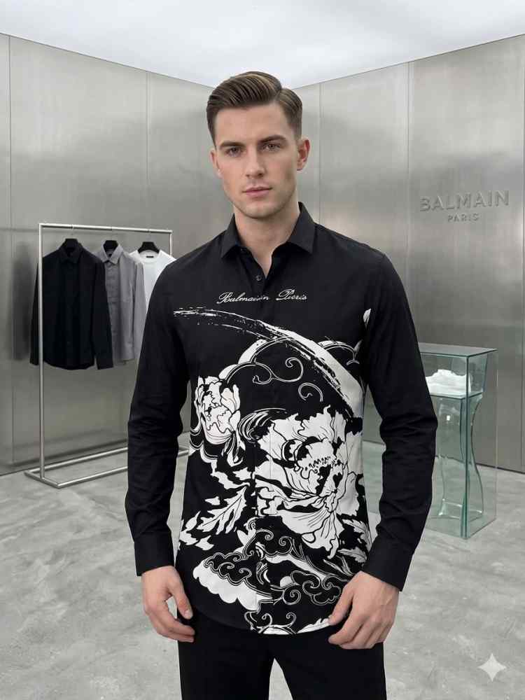Balmain Embroidered Black Premium Cotton Shirt