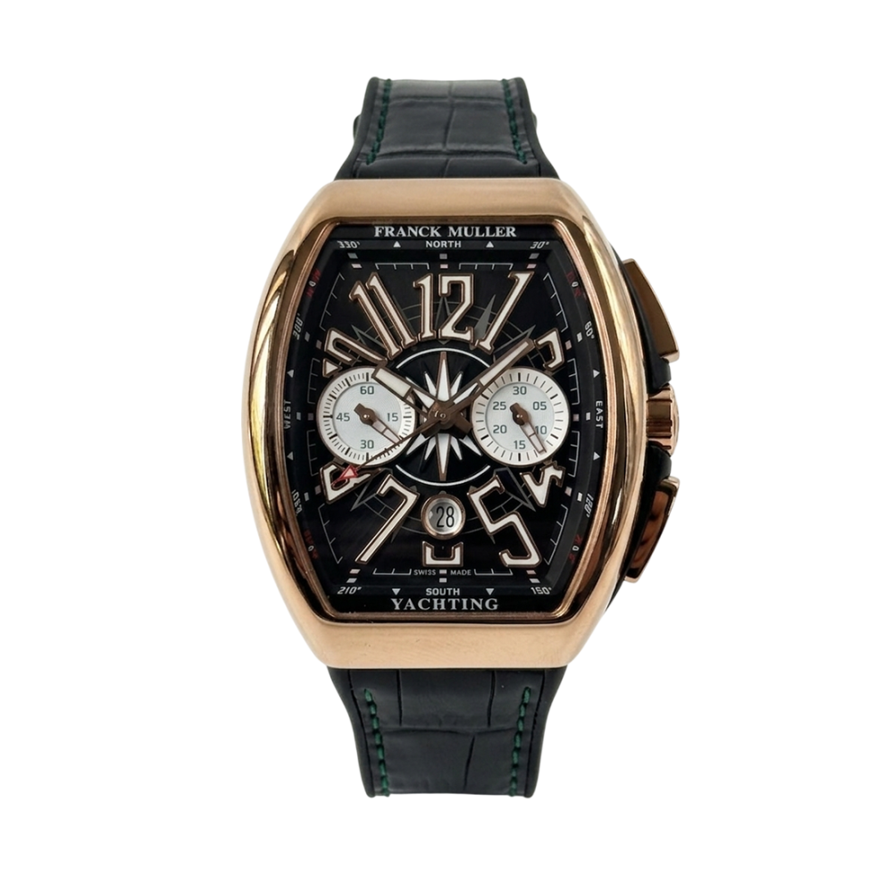 Franck Muller Vanguard Yachting Chronograph 18k Rose Gold Case Black Dial Watch V 45 CC DT YACHT (NR)-5N
