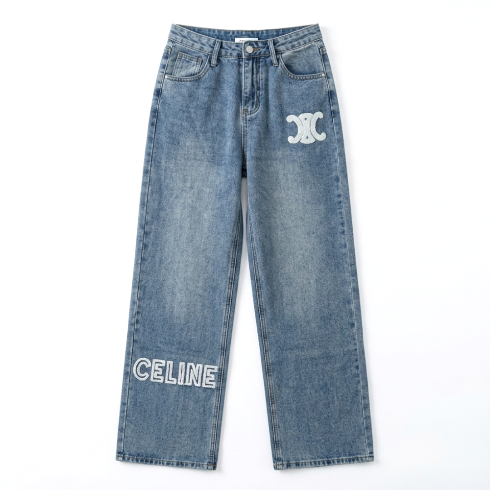 Celine Logo Patch Wide-Leg Jeans