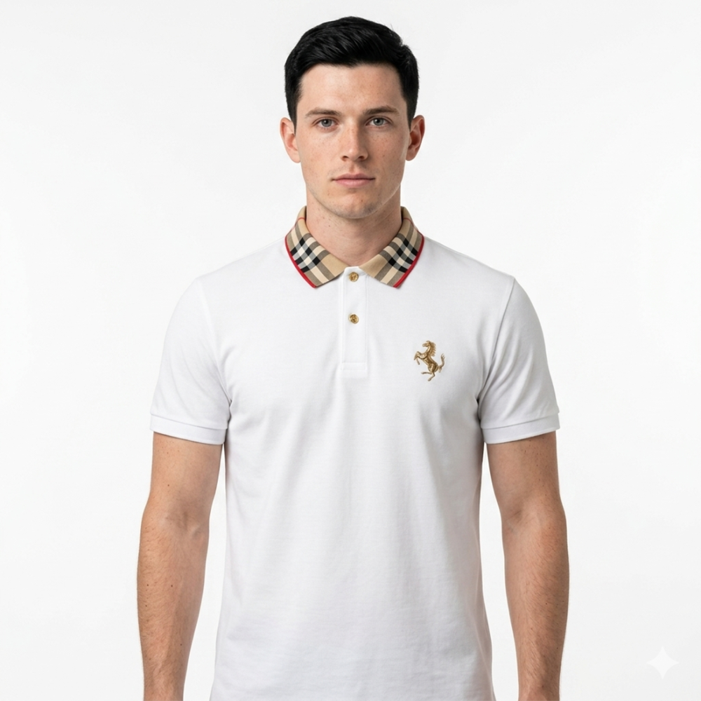 Burberry White Premium Luxury Polo T-shirt