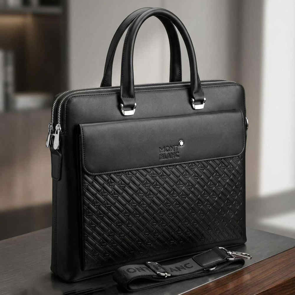 Montblanc Flap Embossed Leather Laptop Bag