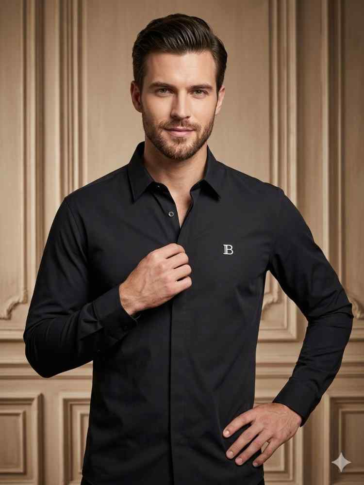 Balmain Embroidered Black Premium Cotton Shirt