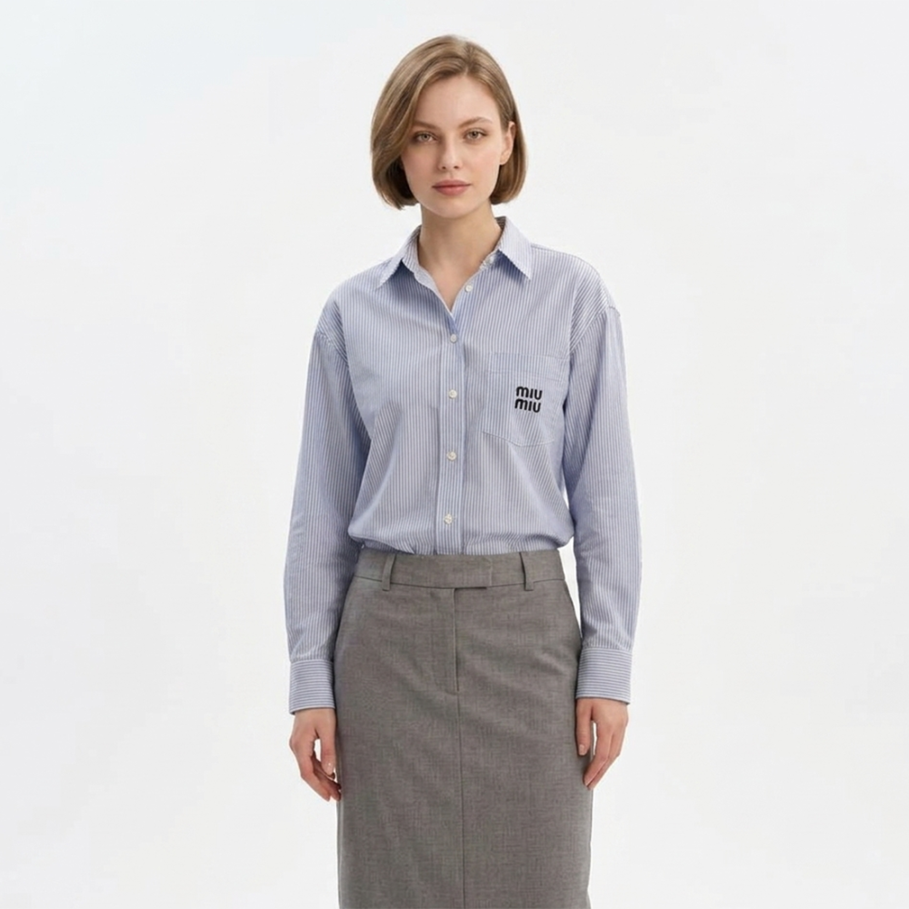 Miu Miu Blue Striped Women Shirt