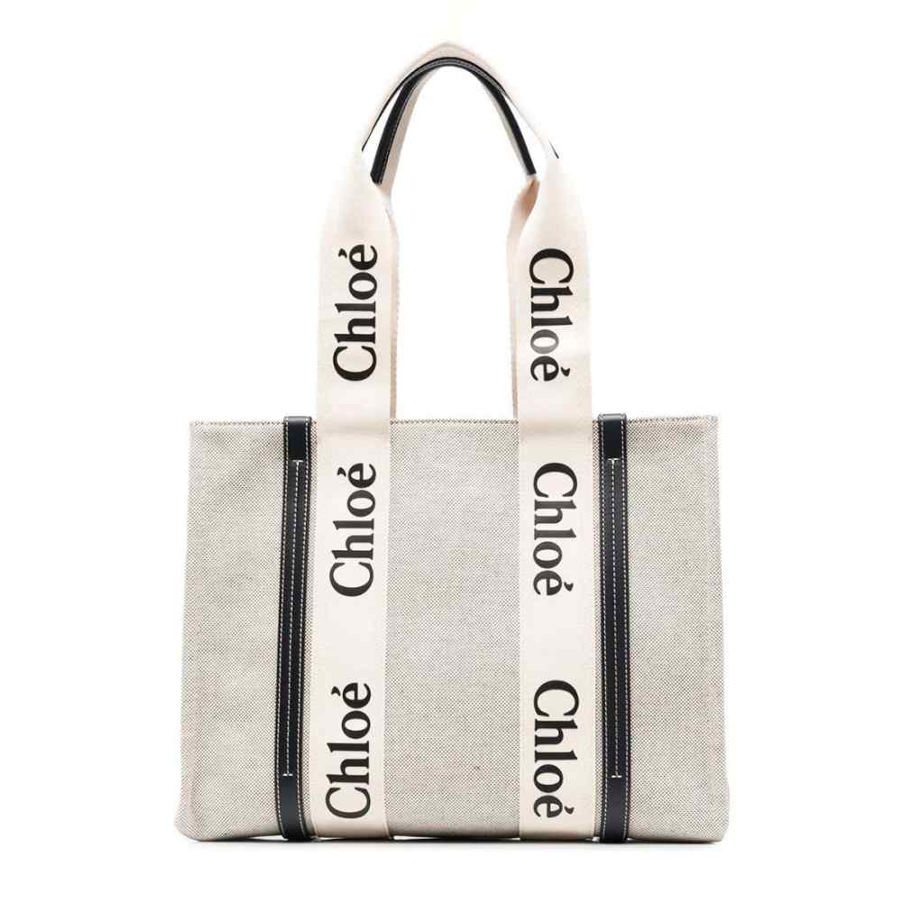 Chloe Woody White Large Tote Bag