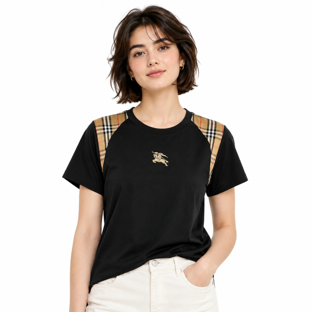 Burberry Check Trim Black Cotton T-shirt