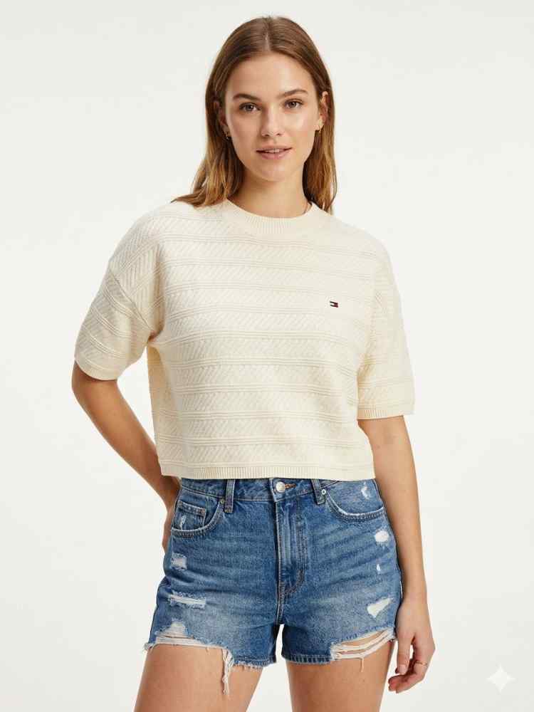 Tommy Hilfiger Cream Premium Quality Women T-shirt