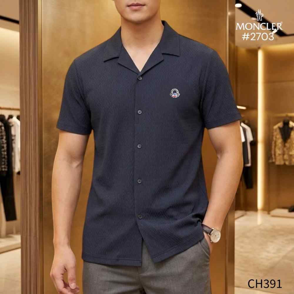 Moncler Blue Premium Quality Short Sleeve Shirt