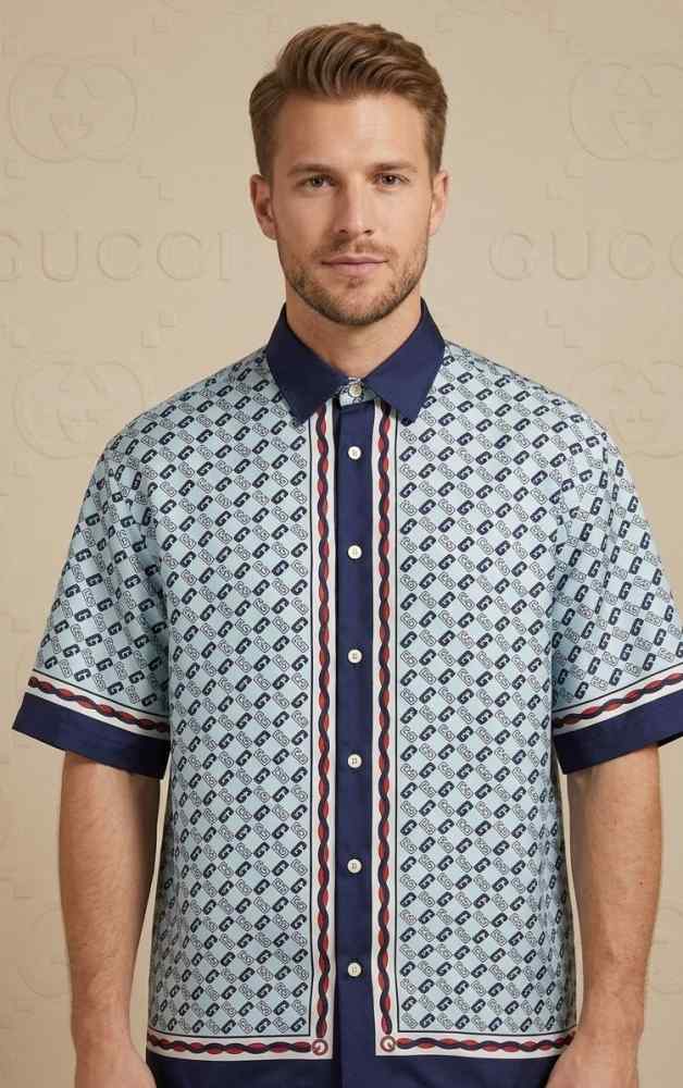 Gucci Blue Premium Quality Short Sleeve Shirt