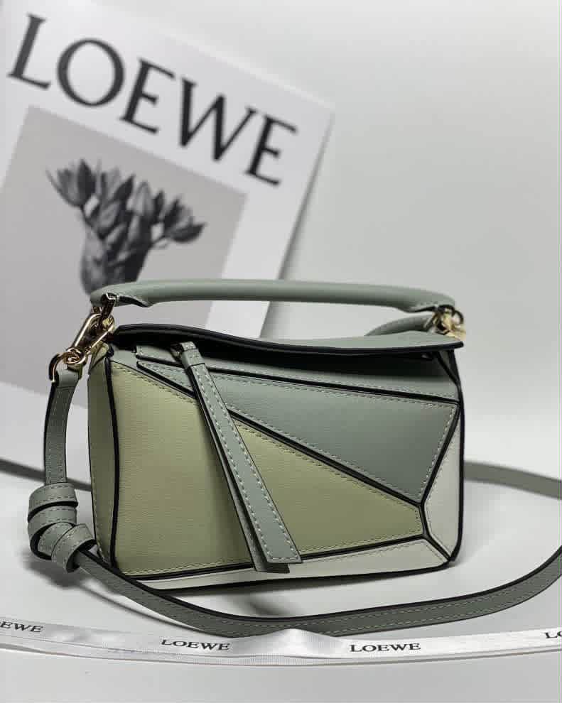 Loewe Green Leather Mini Puzzel Handbag