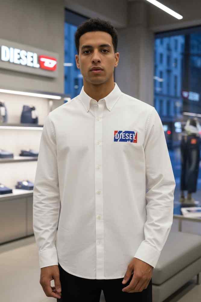 Diesel Embroidered White Premium Cotton Shirt
