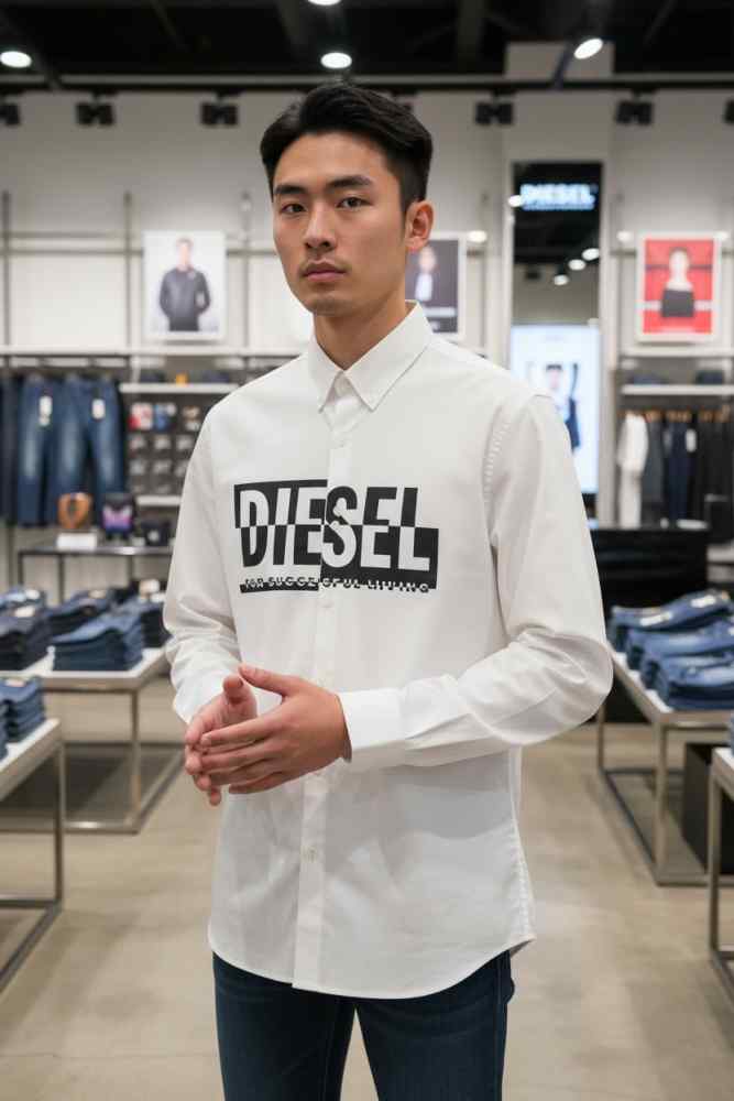 Diesel Embroidered White Premium Cotton Shirt