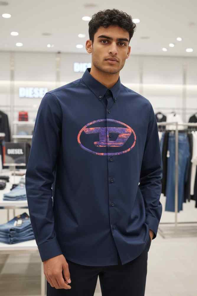 Diesel Embroidered Blue Premium Cotton Shirt