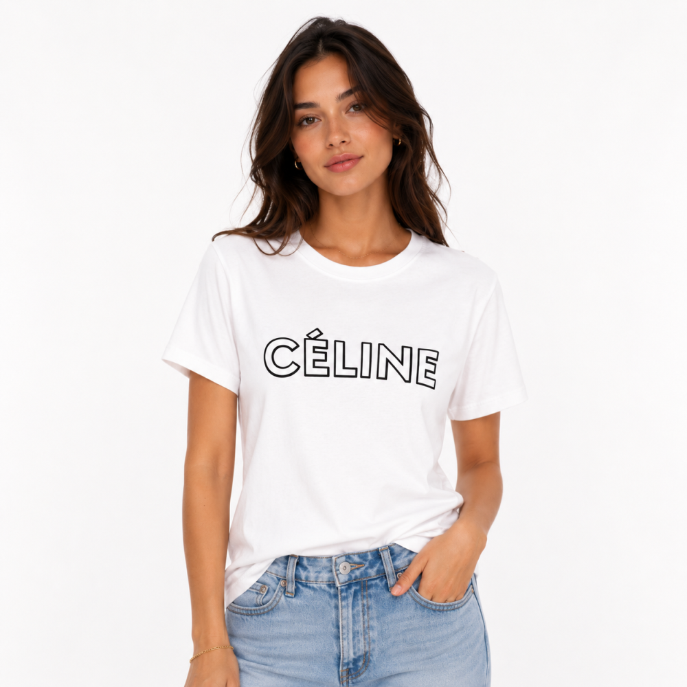 Celine White Premium Quality Women T-shirt