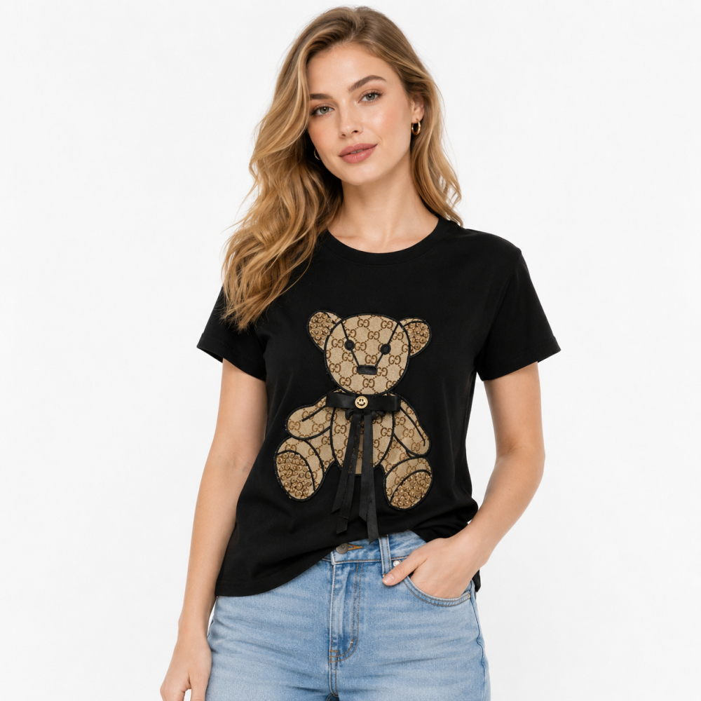 Gucci Teddy Bear Black Cotton T-Shirt