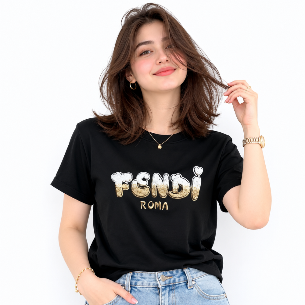 Fendi Roma Black Cotton T-Shirt