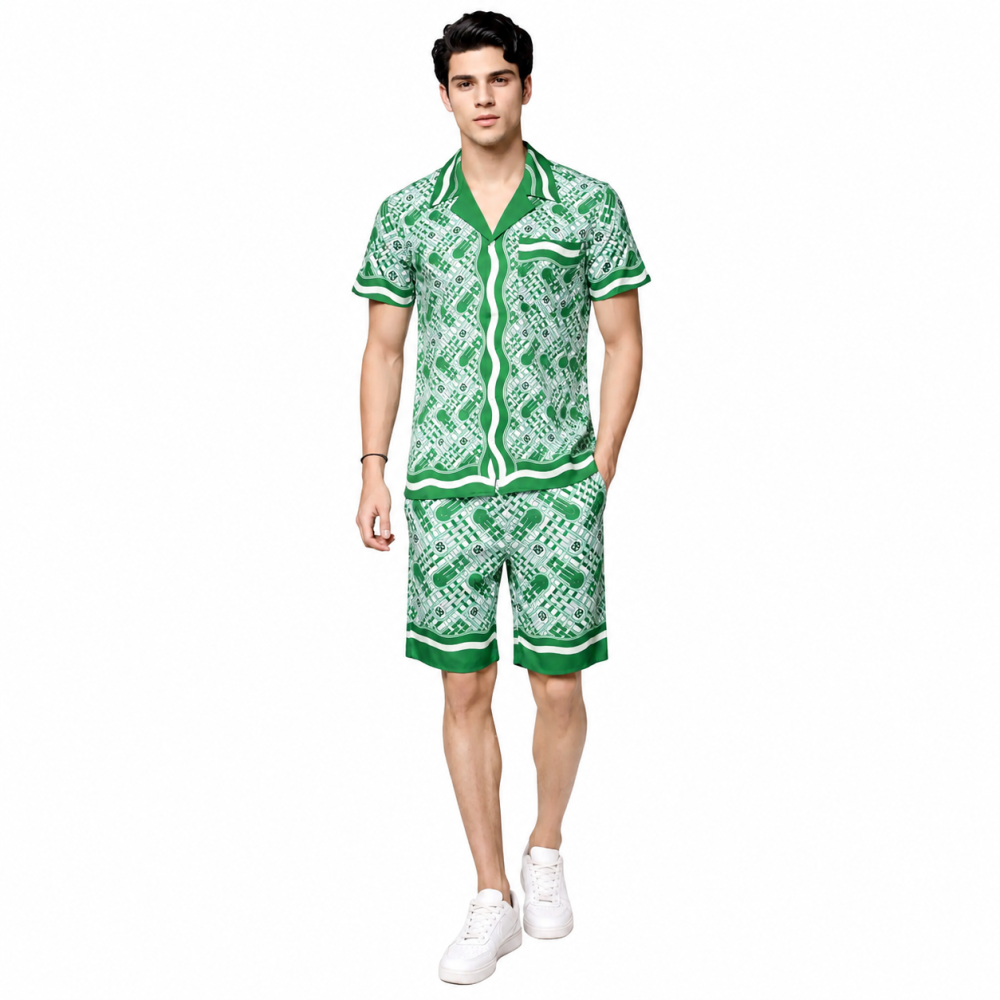 Casablanca Paris Green & White Mens Shirt & Shorts Combo