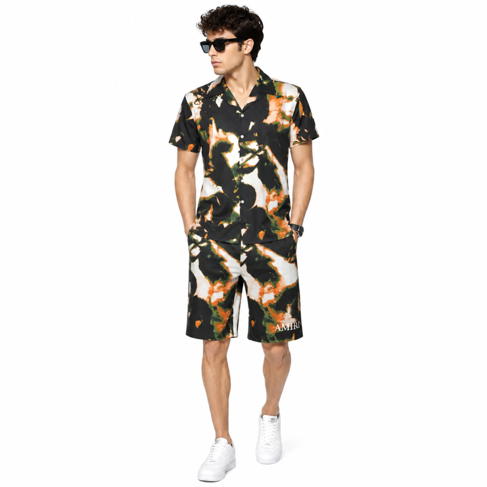 Amiri Fashion Printing Premium Quality Men's Short Sleeve Shirt & Shorts Combo