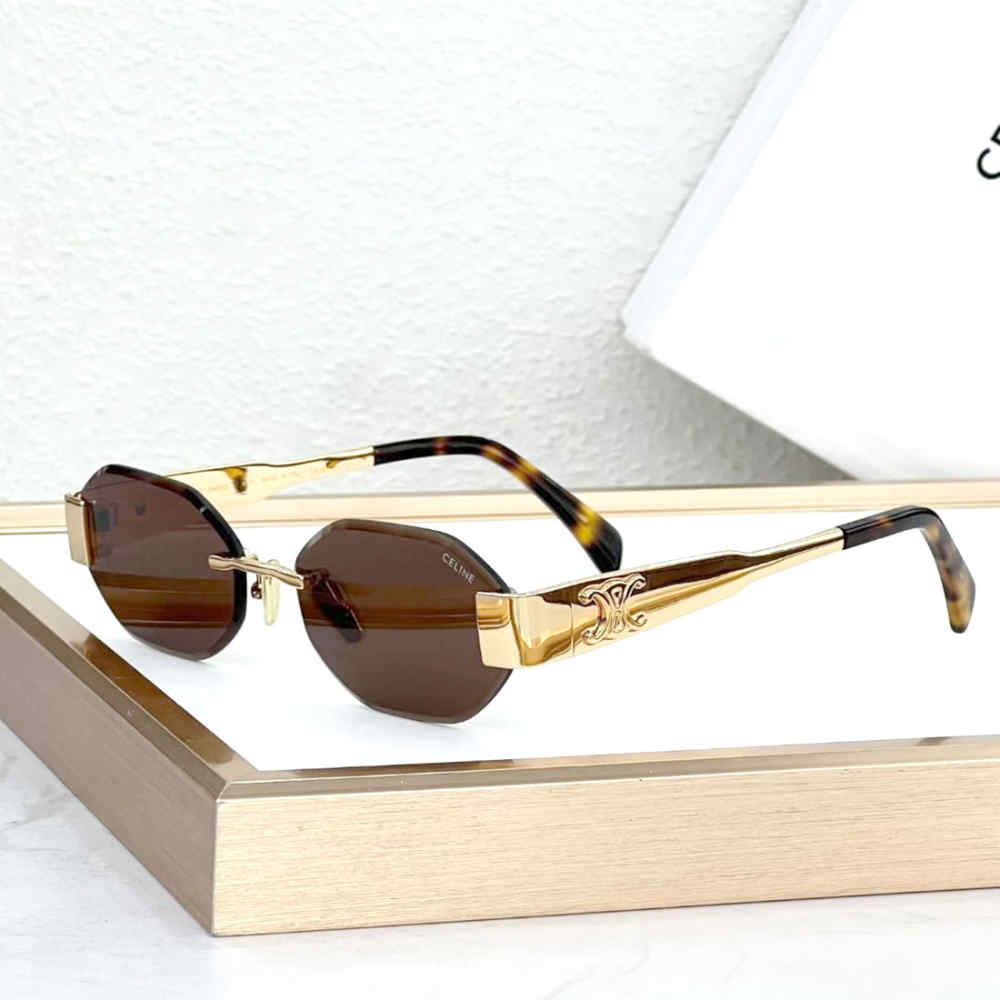 Celine Triomphe Brown Rimless Metal Sunglasses CL42119U