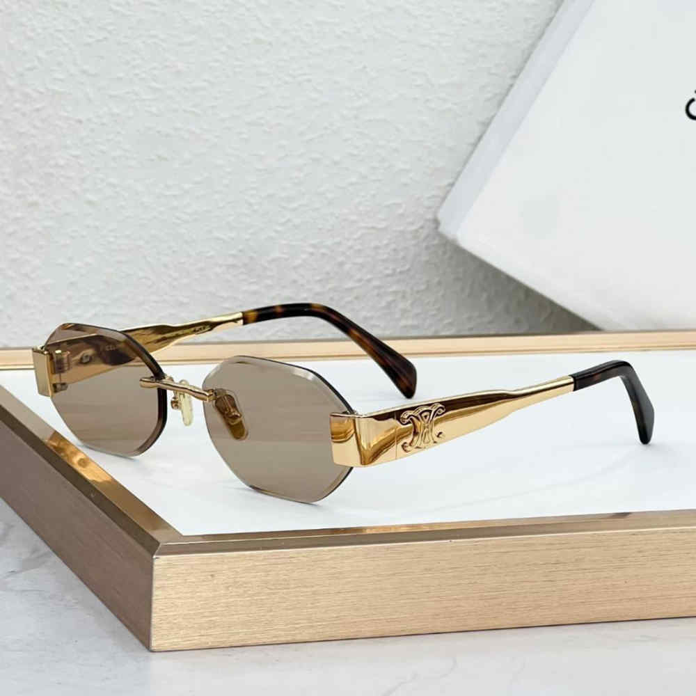 Celine Triomphe Light Brown Rimless Metal Sunglasses CL42119U
