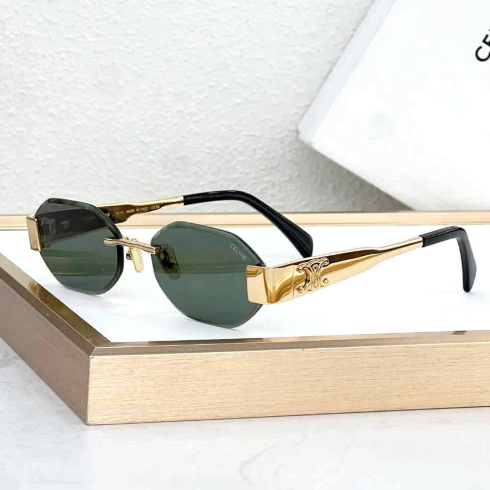 Celine Triomphe Green Rimless Metal Sunglasses CL42119U