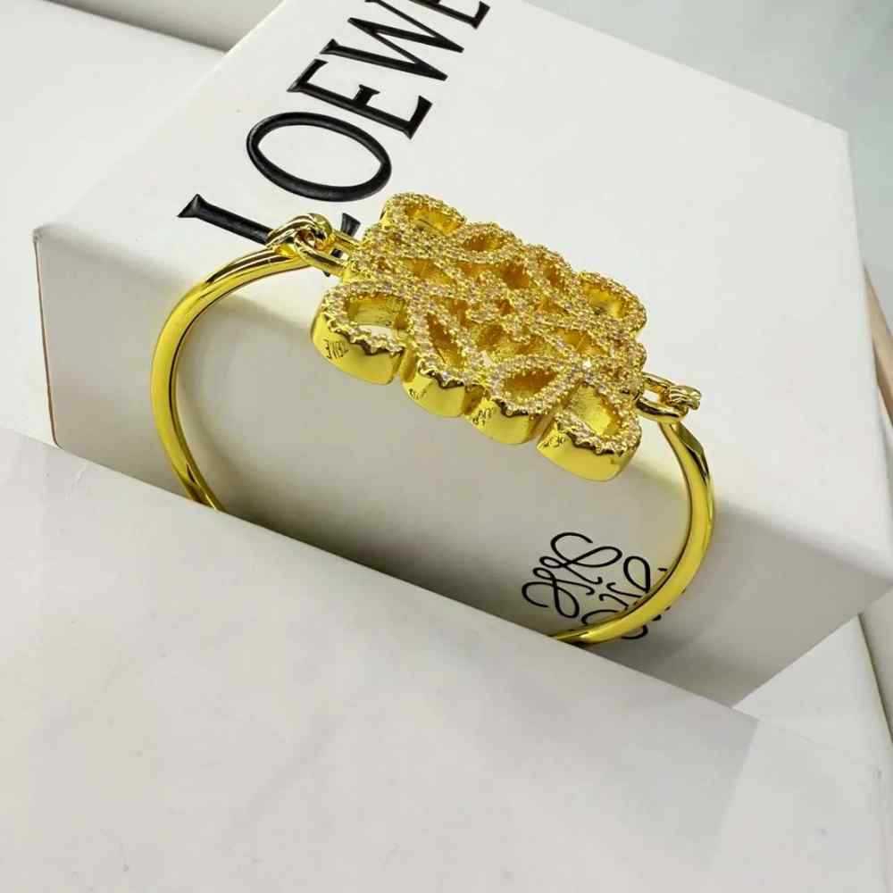 Loewe Anagram Gold Crystal Bangle Bracelet