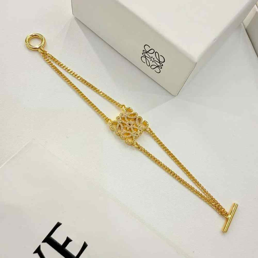 Loewe Pavé Anagram Gold Crystal Bracelet