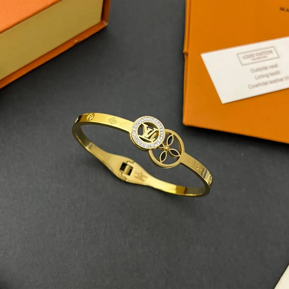 Louis Vuitton LV Monogram Bangle Crystal Charm Bracelet