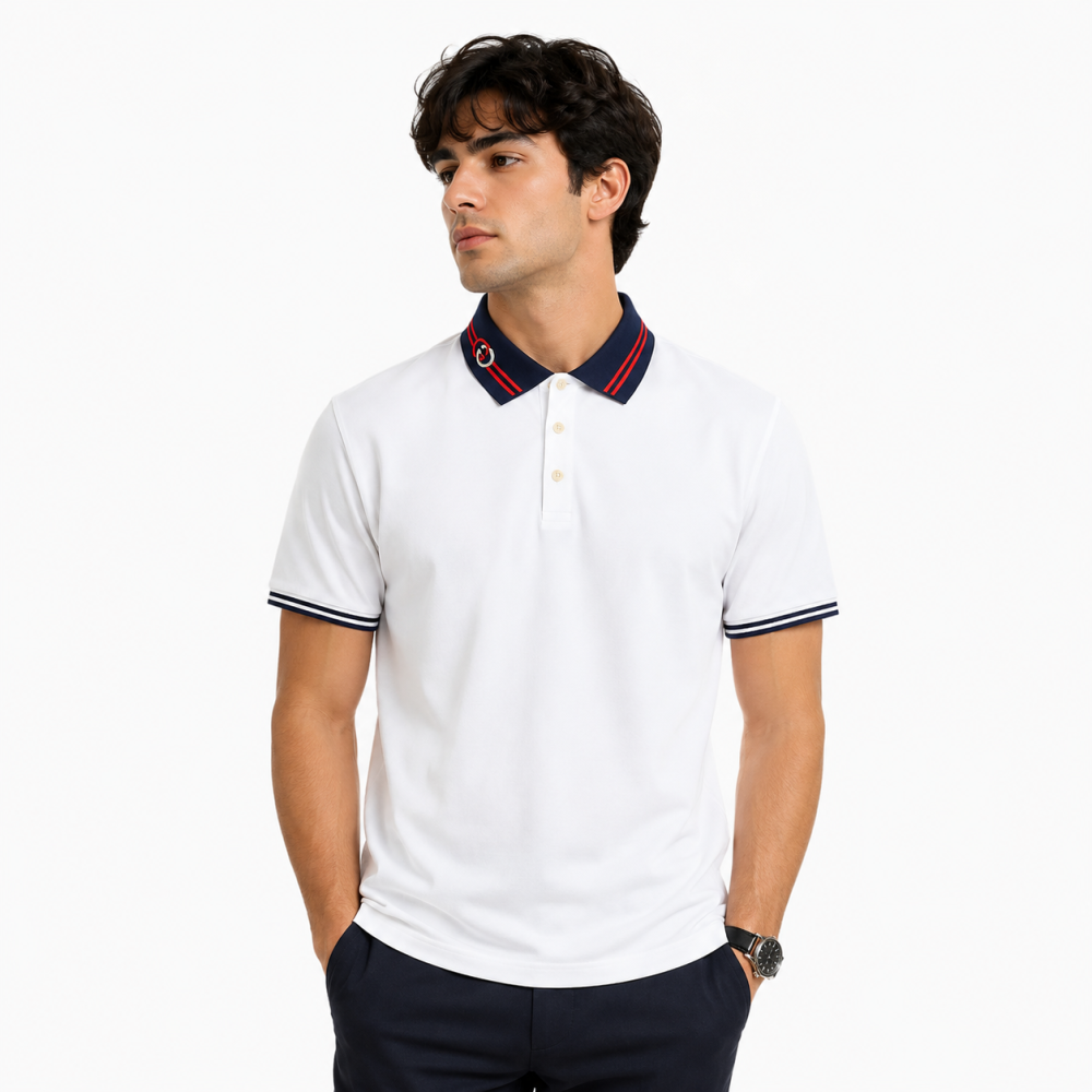 Gucci Interlocking G Short-Sleeve White Polo Shirt