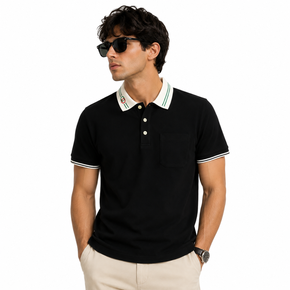 Gucci Interlocking G Short-Sleeve Black Polo Shirt