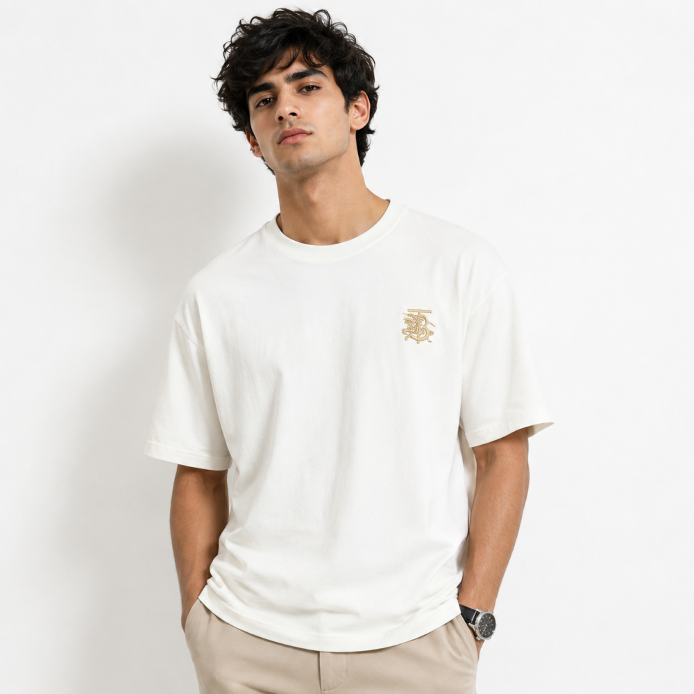 Burberry Embroidered-logo White Cotton T-shirt