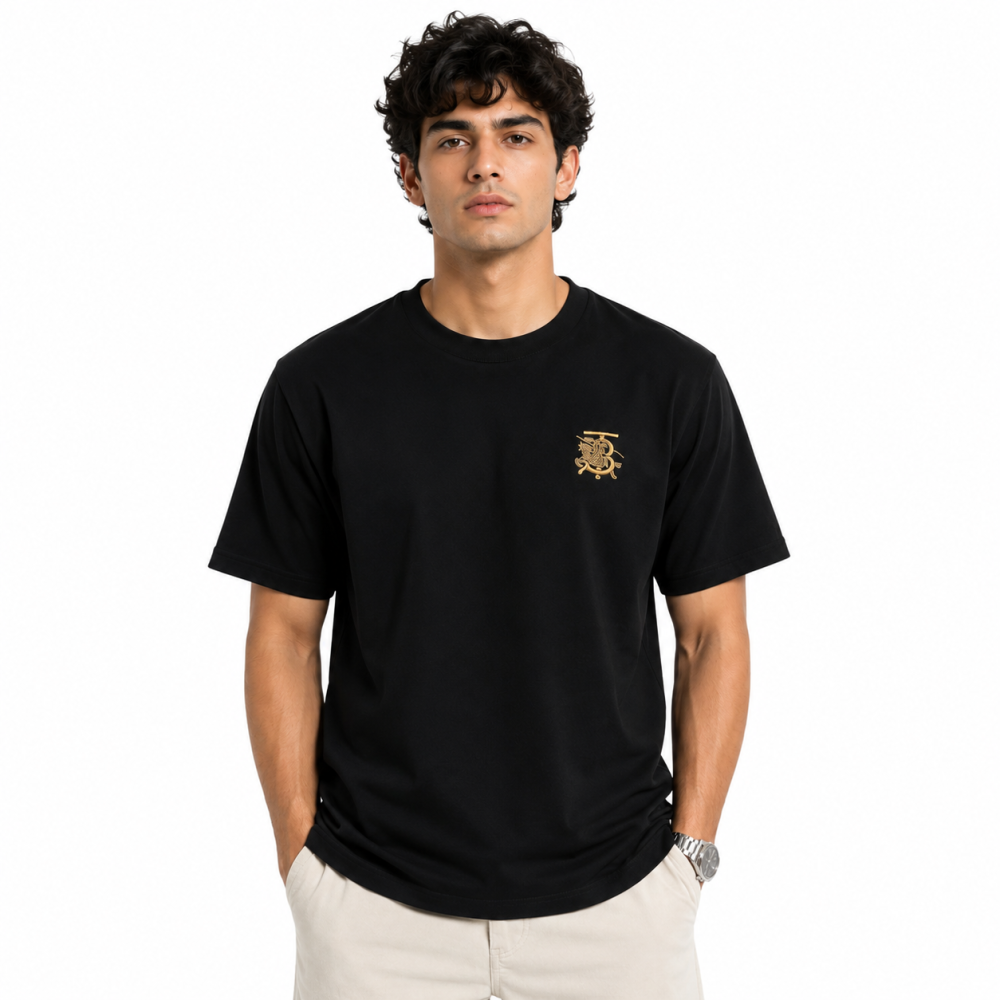 Burberry Embroidered-logo Black Cotton T-shirt