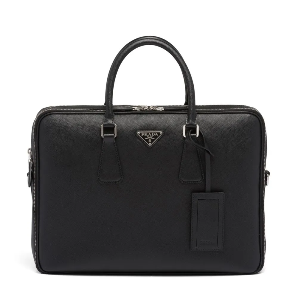 Prada Saffiano Black Leather Briefcase