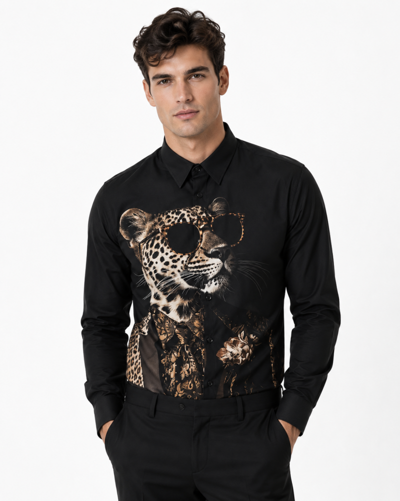 Gucci Leopard Print Black Premium Quality Cotton Shirt