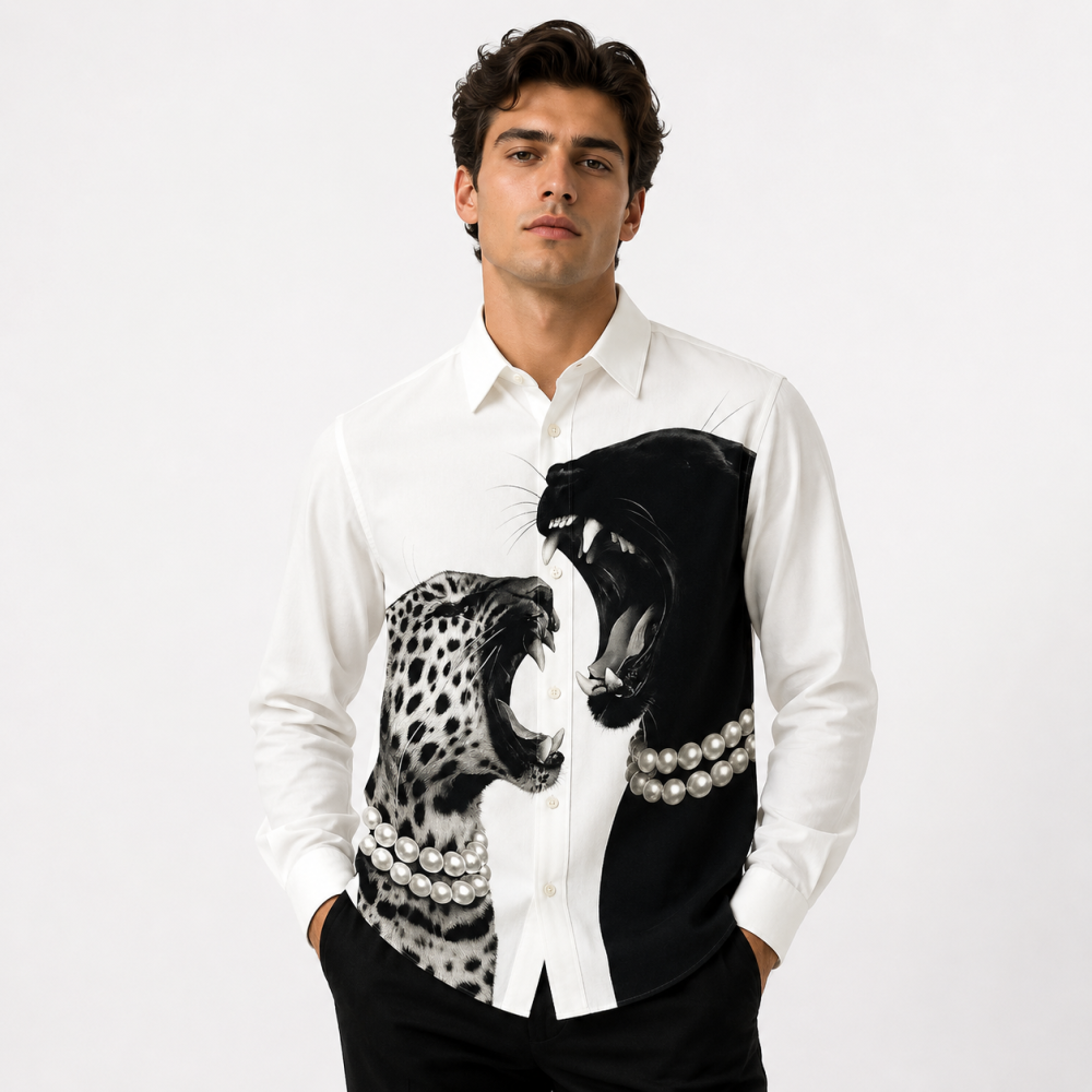 Gucci Leopard and Black Panther White Cotton Shirt