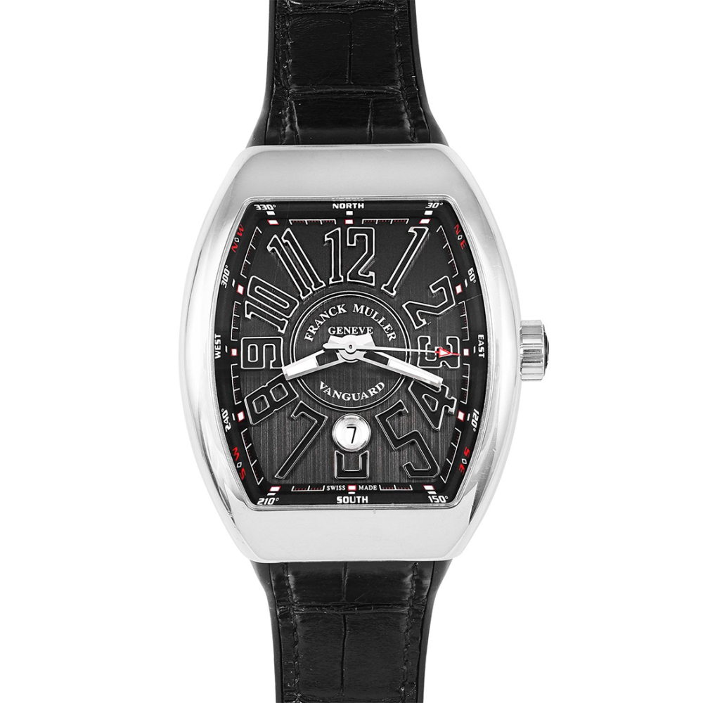 Franck Muller Vanguard Mens 18K White-Gold Case Rubber Strap Swiss Watch V 45 SC DT AC NR AC