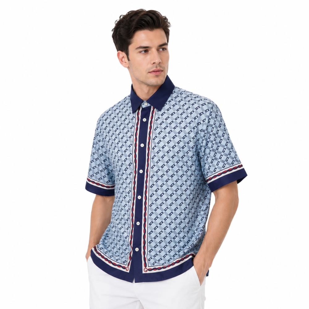Gucci Blue Premium Quality Short Sleeve Shirt