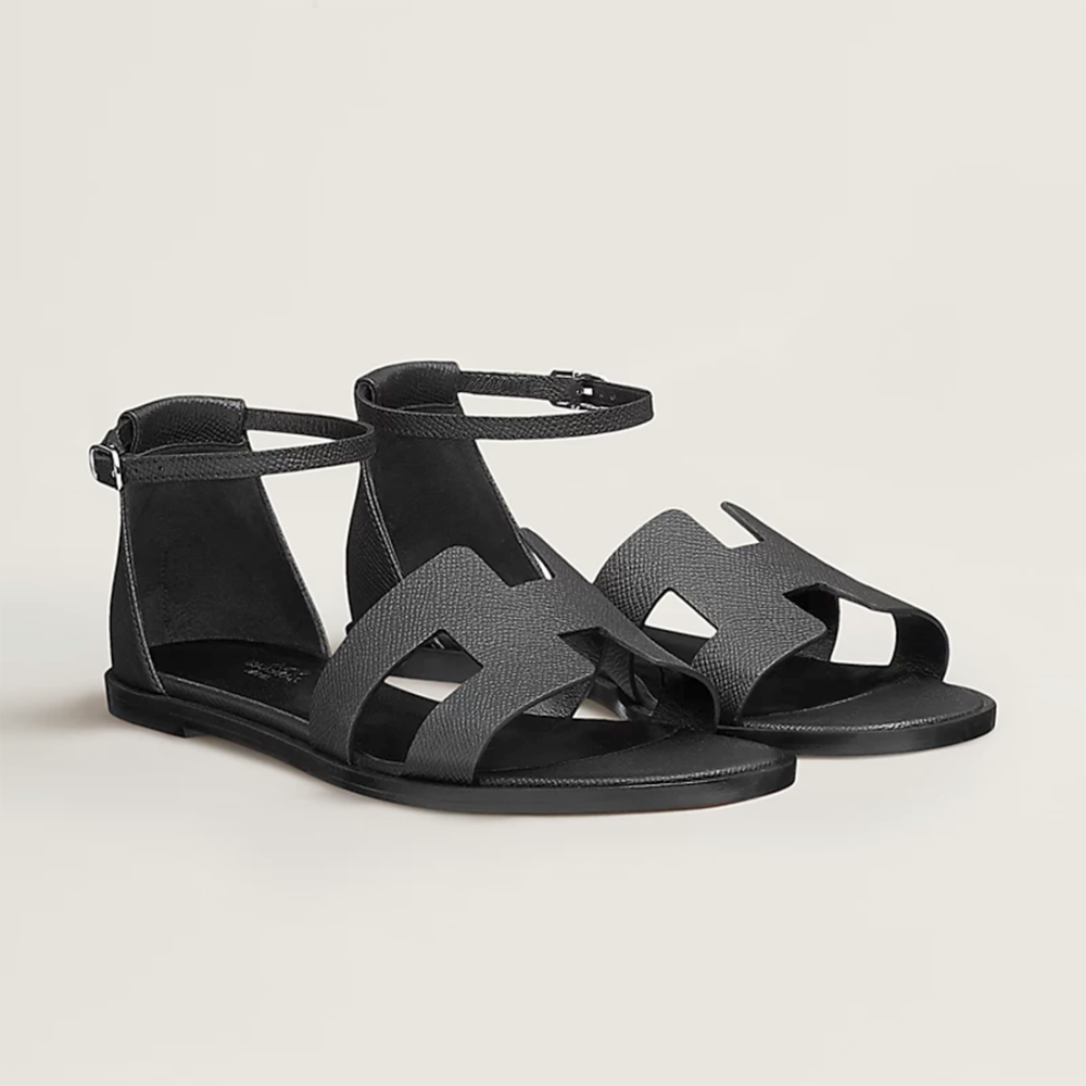 Hermès Santorini Black Flat Sandals