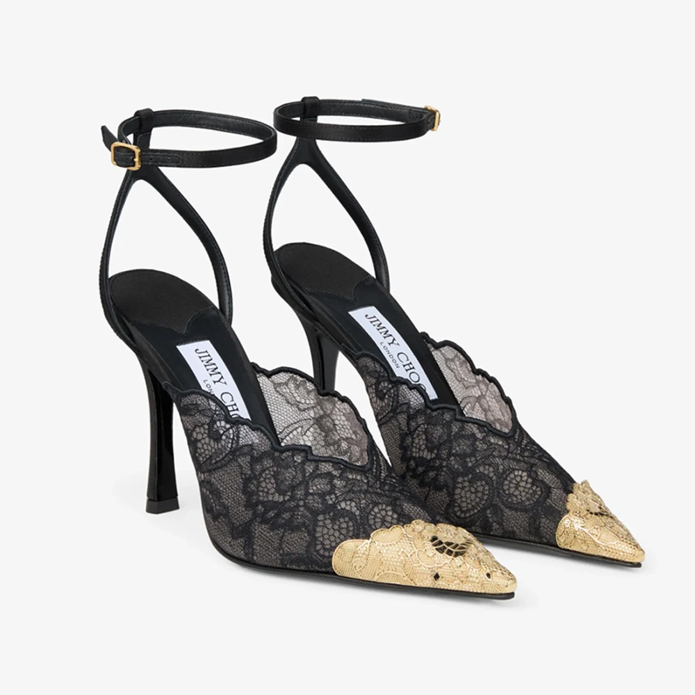 Jimmy Choo Faiz 100 Lace with Metal Lace Detail Sandals