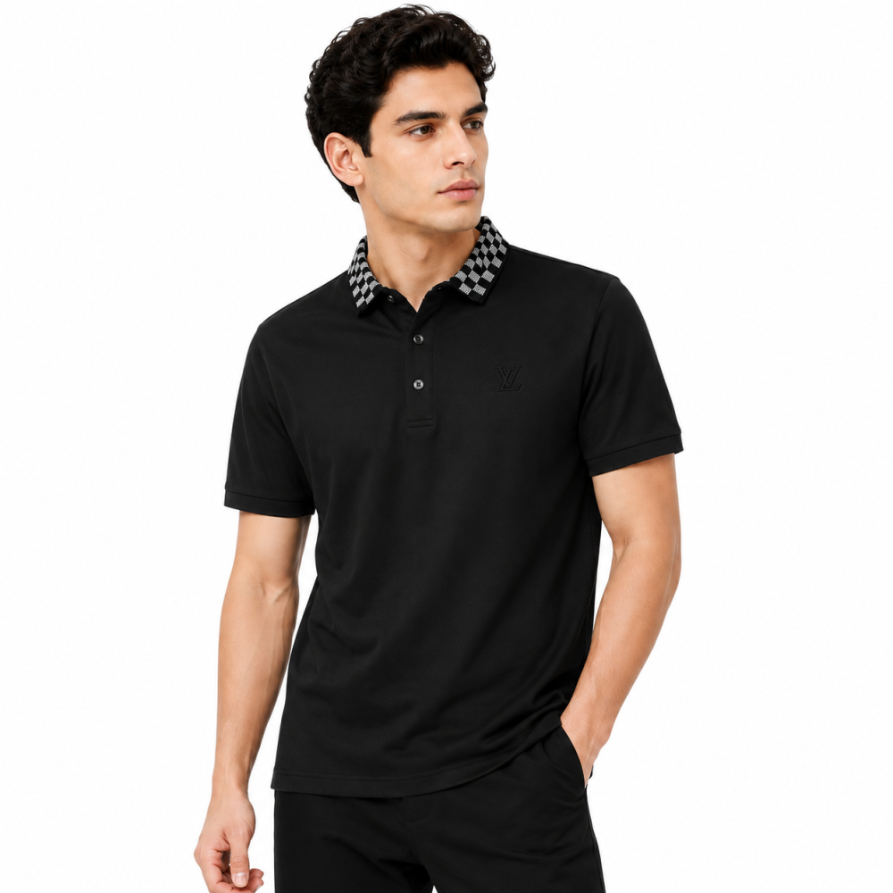 Louis Vuitton Black Embroidery Logo Premium Polo T-shirt