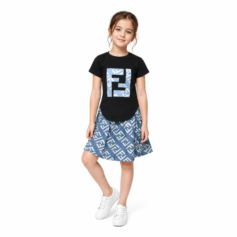 Fendi Embroidery logo Black Premium Girls Co-ord Set