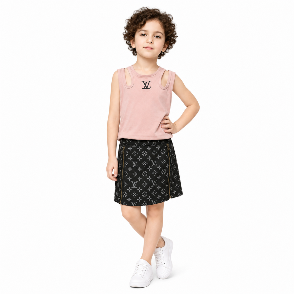 Louis Vuitton Embroidered logo Pink Girls Co-ord Set