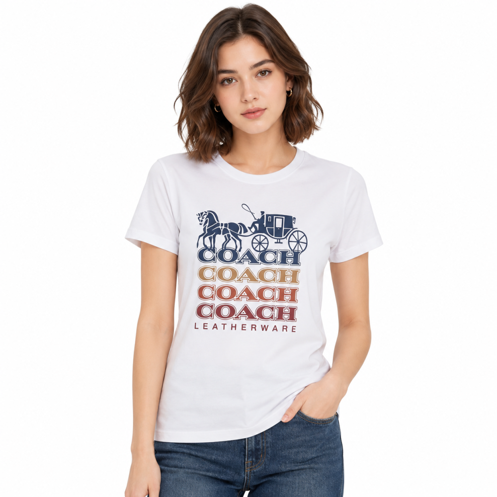 Coach White Premium Quality Women T-shirt