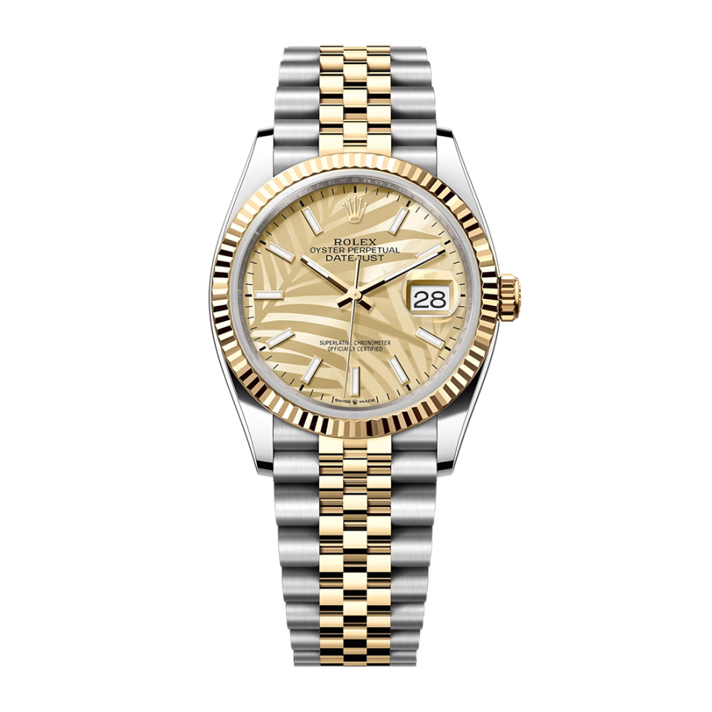Rolex Datejust Yellow Gold & Steel Jubilee Champagne Palm Dial Watch 126233-0037