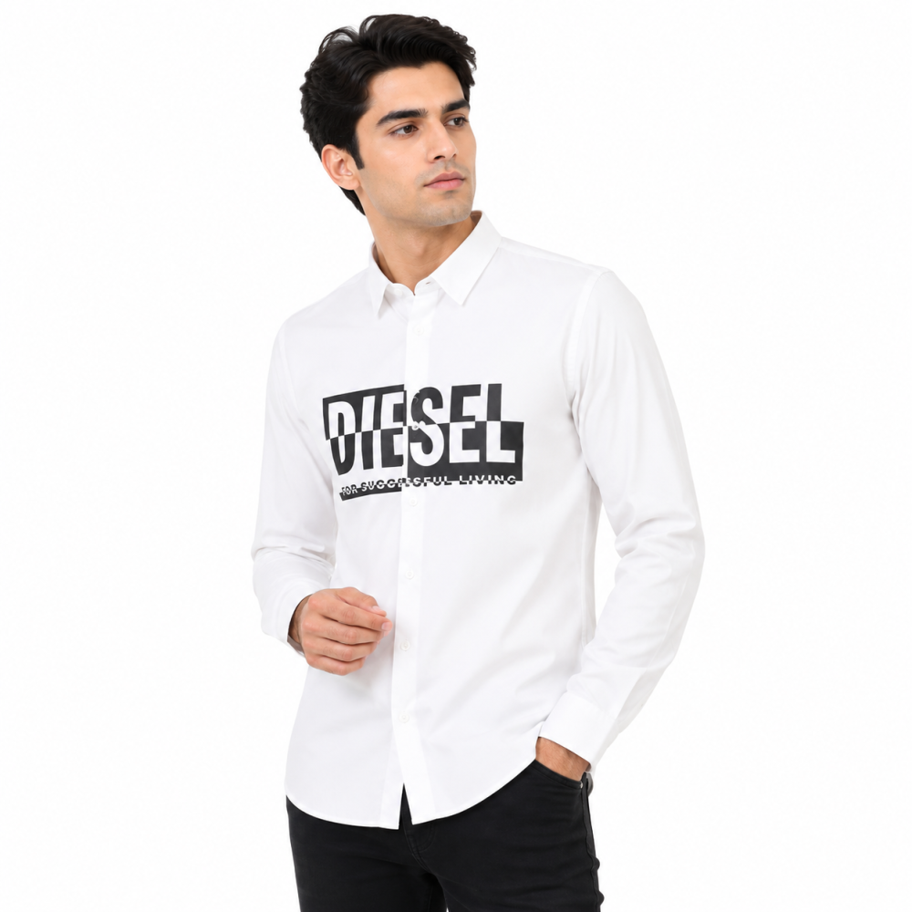 Diesel Embroidered White Premium Cotton Shirt